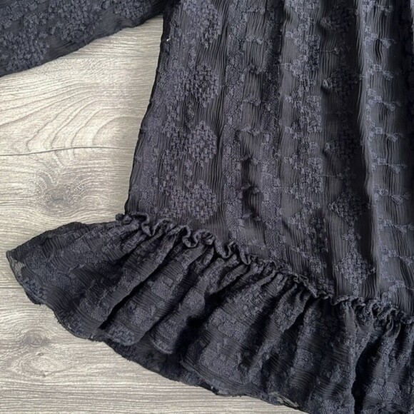 REBECCA TAYLOR Silk Blouse Sz. 0 Off The Shoulder Embroidered Black Whimsigoth - Picture 7 of 12